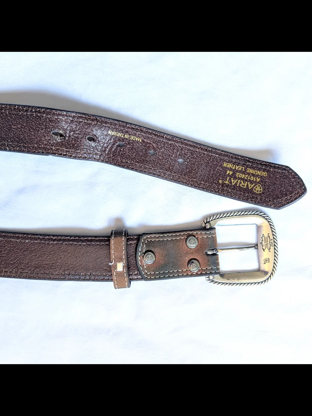 Mens Ariat Leather Floral Embossed Belt 2007 Silver Buckle Western Brown